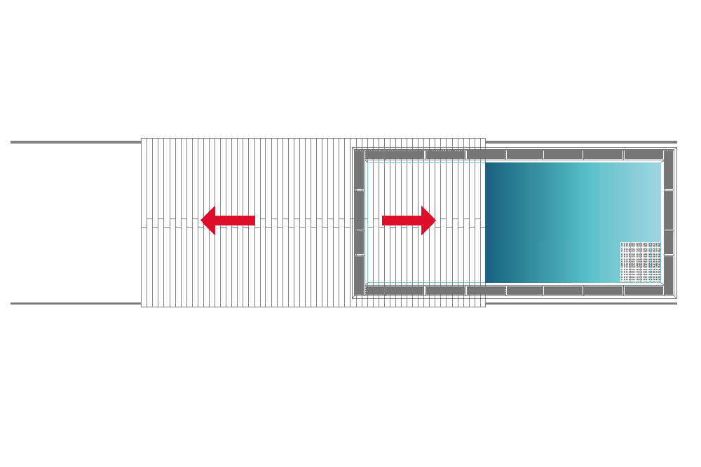 Pojízdná terasa s podélným posunem k bazénu 3,3m x 6m