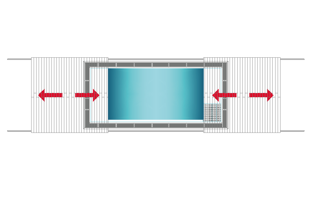 Pojízdná terasa s děleným posunem k bazénu 3,3m x 7m